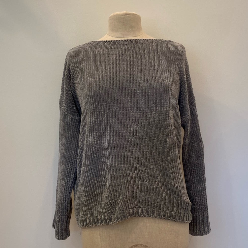 Bacj Womens Light Gray Boatneck Soft Knit Chenille Sweater / Size M/L / NWT
